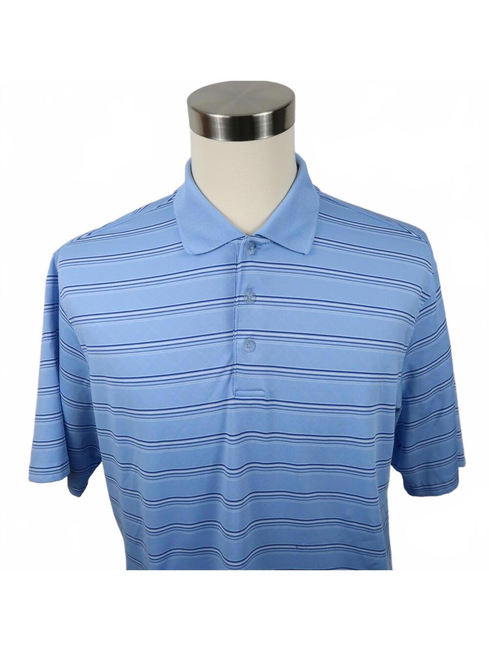 Tommy Armour Mens Stretch Polyester Dri Logic Blue Striped Golf Polo Shirt L
